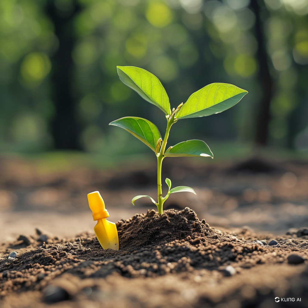 A seedling sprouting from the soil, representing sustainable growth, environmental responsibility, and the future of eco-friendly technology.