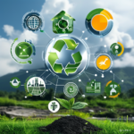 Icons representing various sustainable tech trends, including renewable energy, eco-friendly innovations, and green technology.